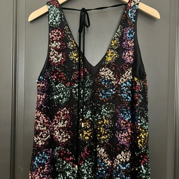 Free People Fly Me Away Mini Dress in Black Combo Butterfly Sequins RARE FIND S - Picture 8 of 10